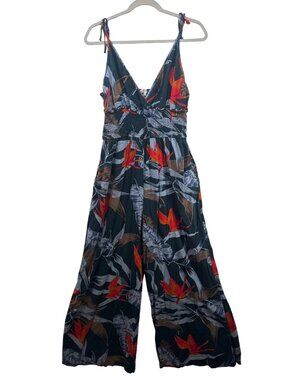 Patrons of Peace Womens Jumpsuit Sz L Blue Floral Tropical Smocked Cruise Resort